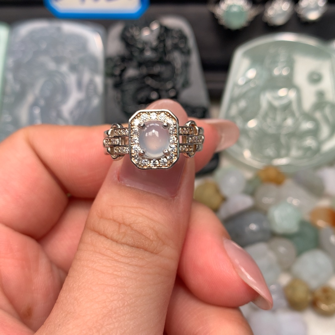 翡翠银S925镶嵌挂件戒指