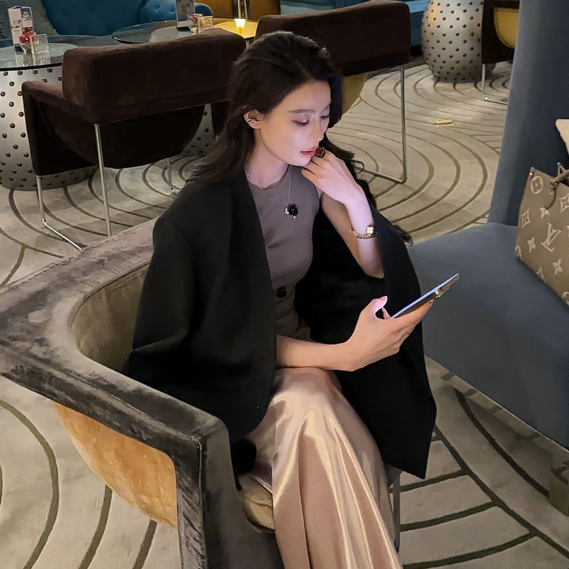 FAFA STUDIO 黑色西装外套宽松简约气质显瘦春秋韩版复古百搭