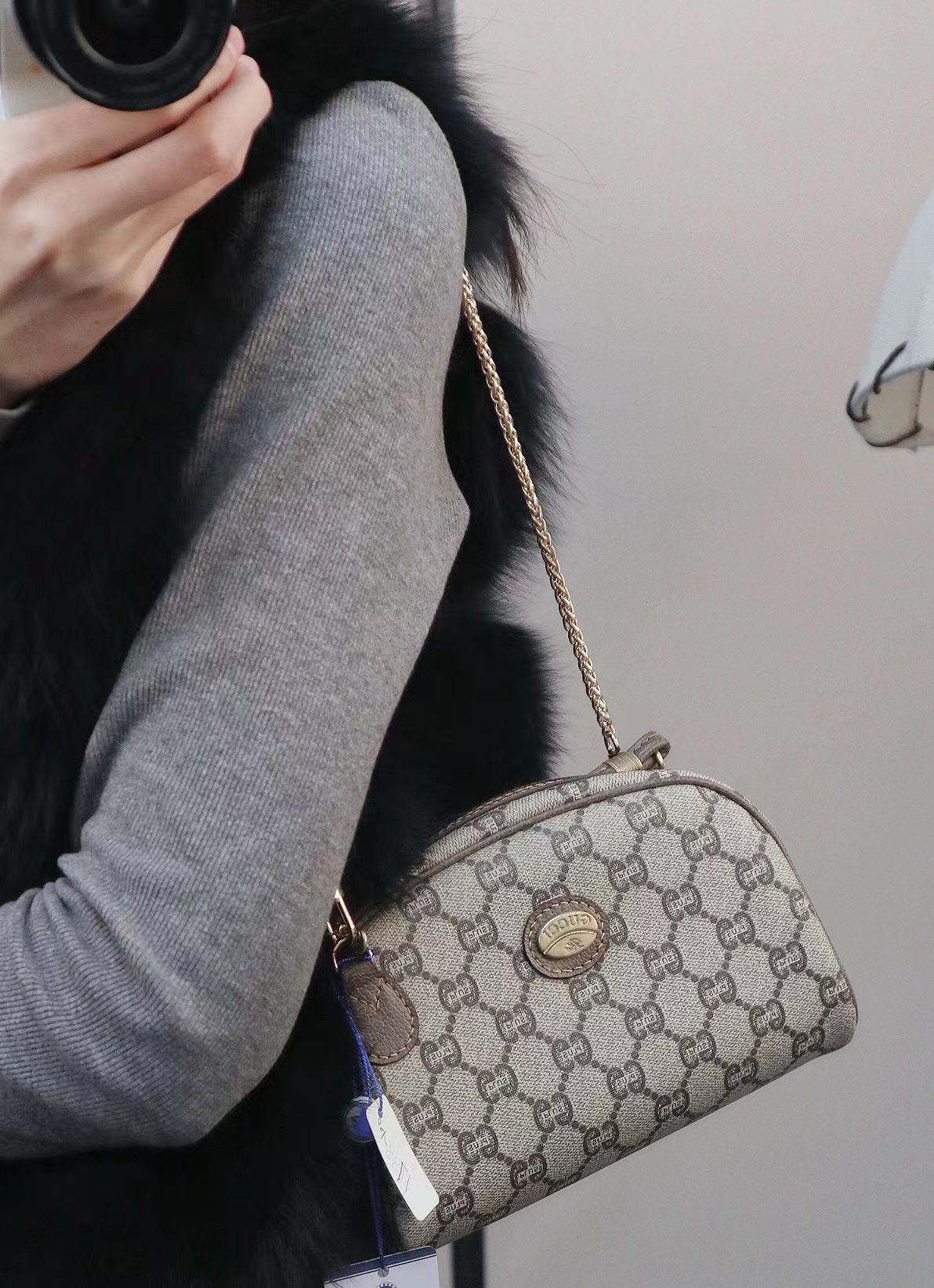 95新 GUCCI/古驰 老花金标斜挎包 单肩包/秋境中古 1178