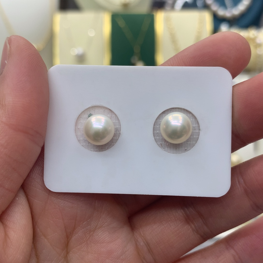 淡水珍珠耳饰银S925镶嵌熊***椒8-9