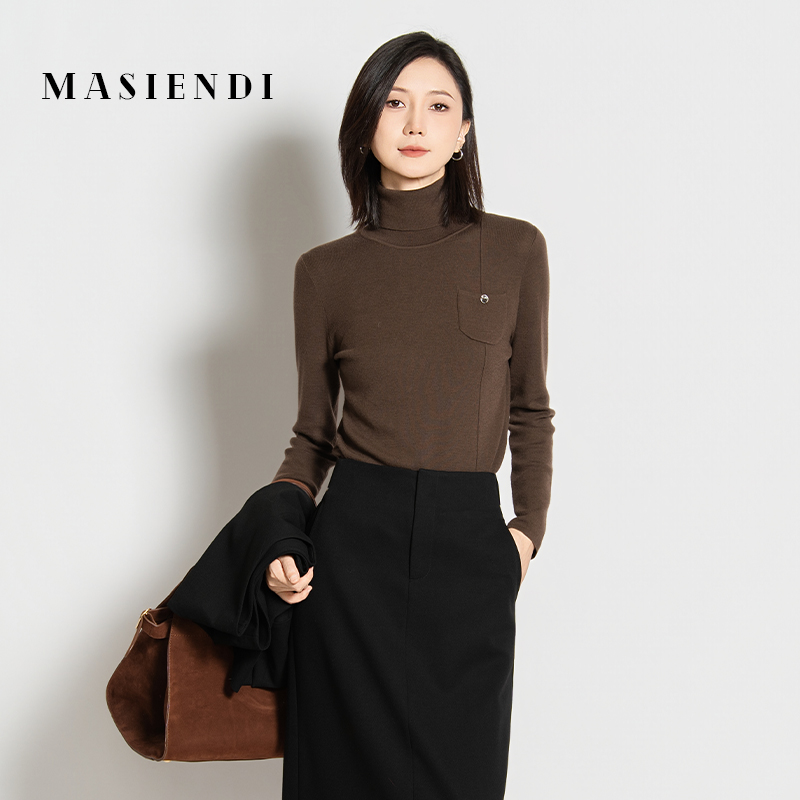 MASIENDI/玛丝恩迪厚款修身型套头款长袖轻职风毛针织衫74015