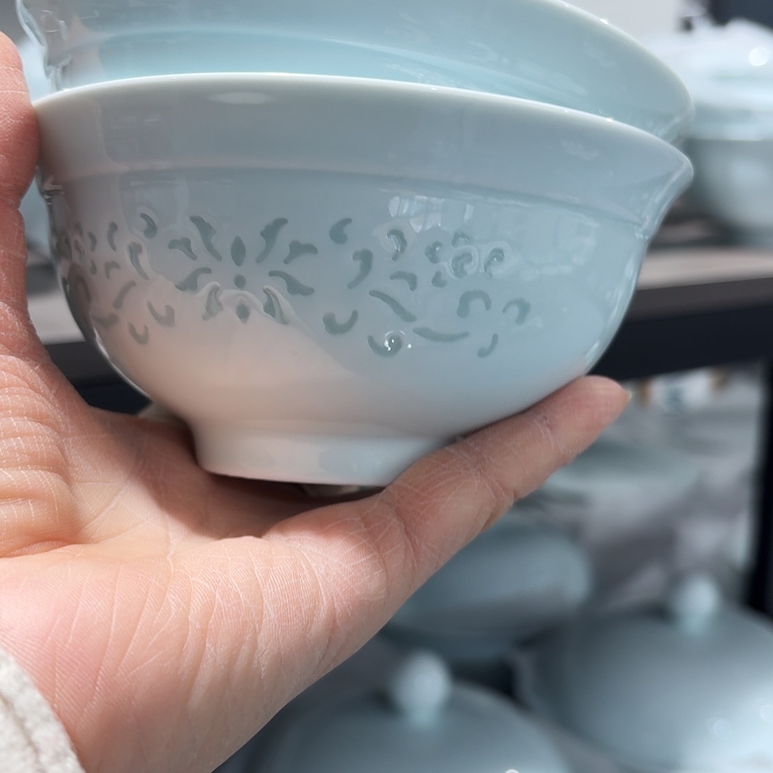 白瓷景德镇青釉缠枝莲五吋饭碗2个一级