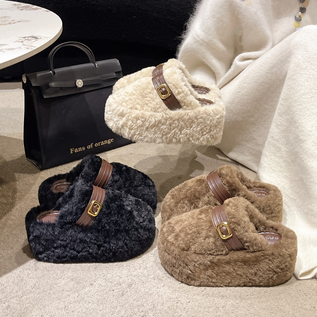 厚底增高小个子毛毛拖鞋女外穿2025新款皮带扣包头懒人一脚蹬拖鞋