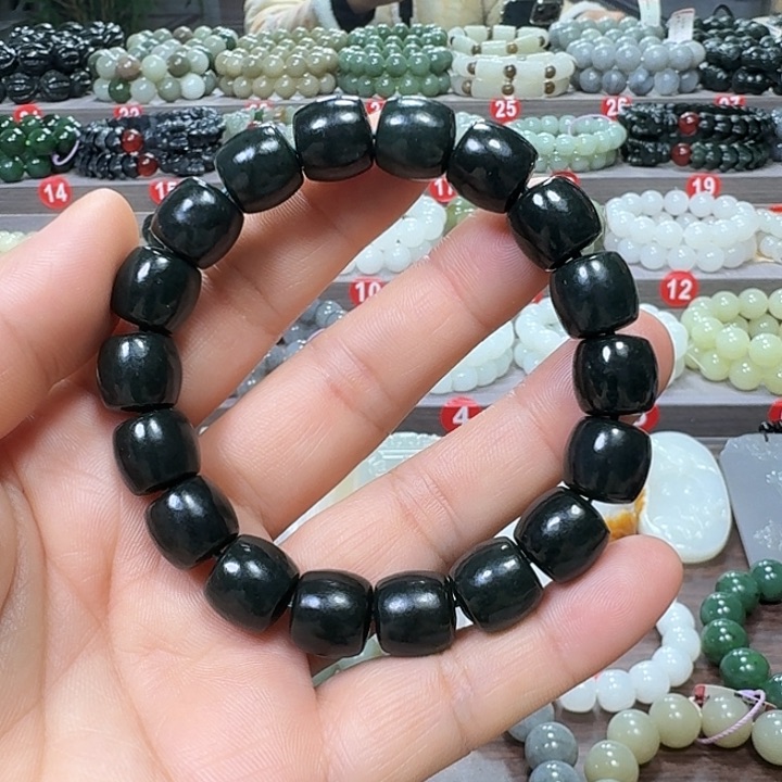 未镶嵌手链和田玉新疆黑青直切卡12