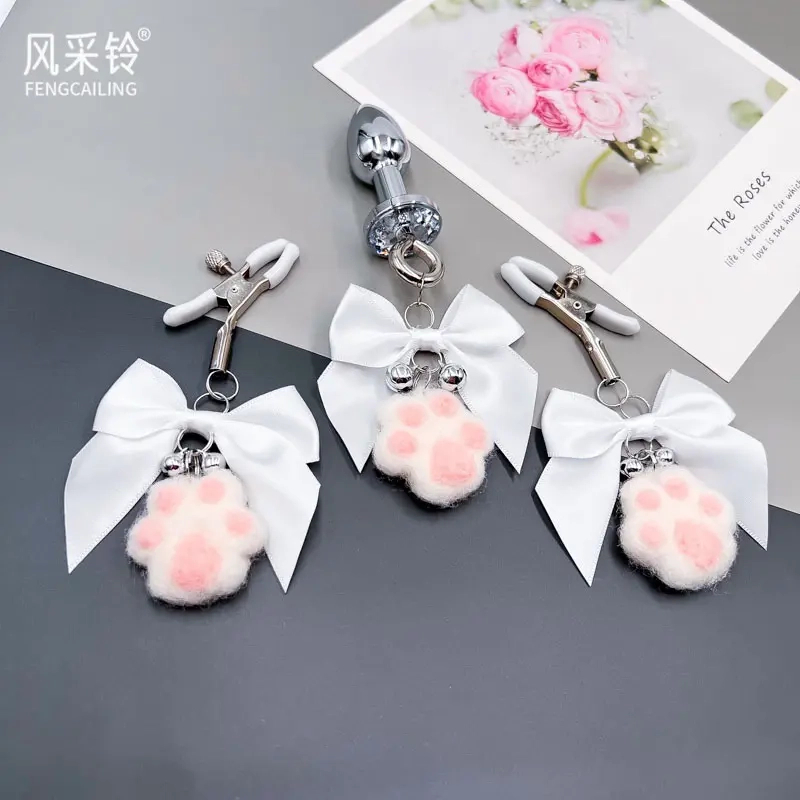 蝴蝶结铃铛乳头夹用品阴夹惩罚猫爪工具咪咪夹宠物COS道具配件