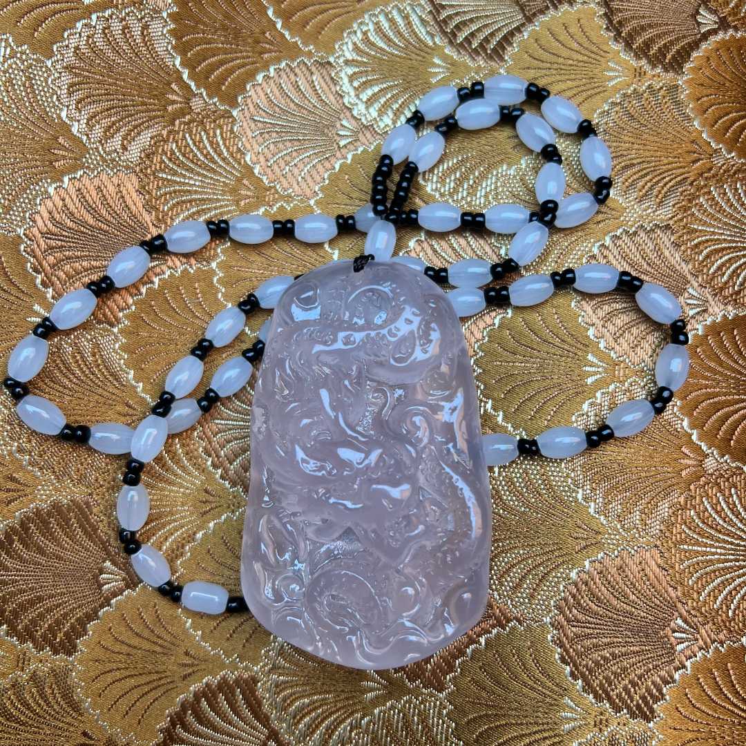 【 炎轩文趣斋】海云透白龙牌挂坠