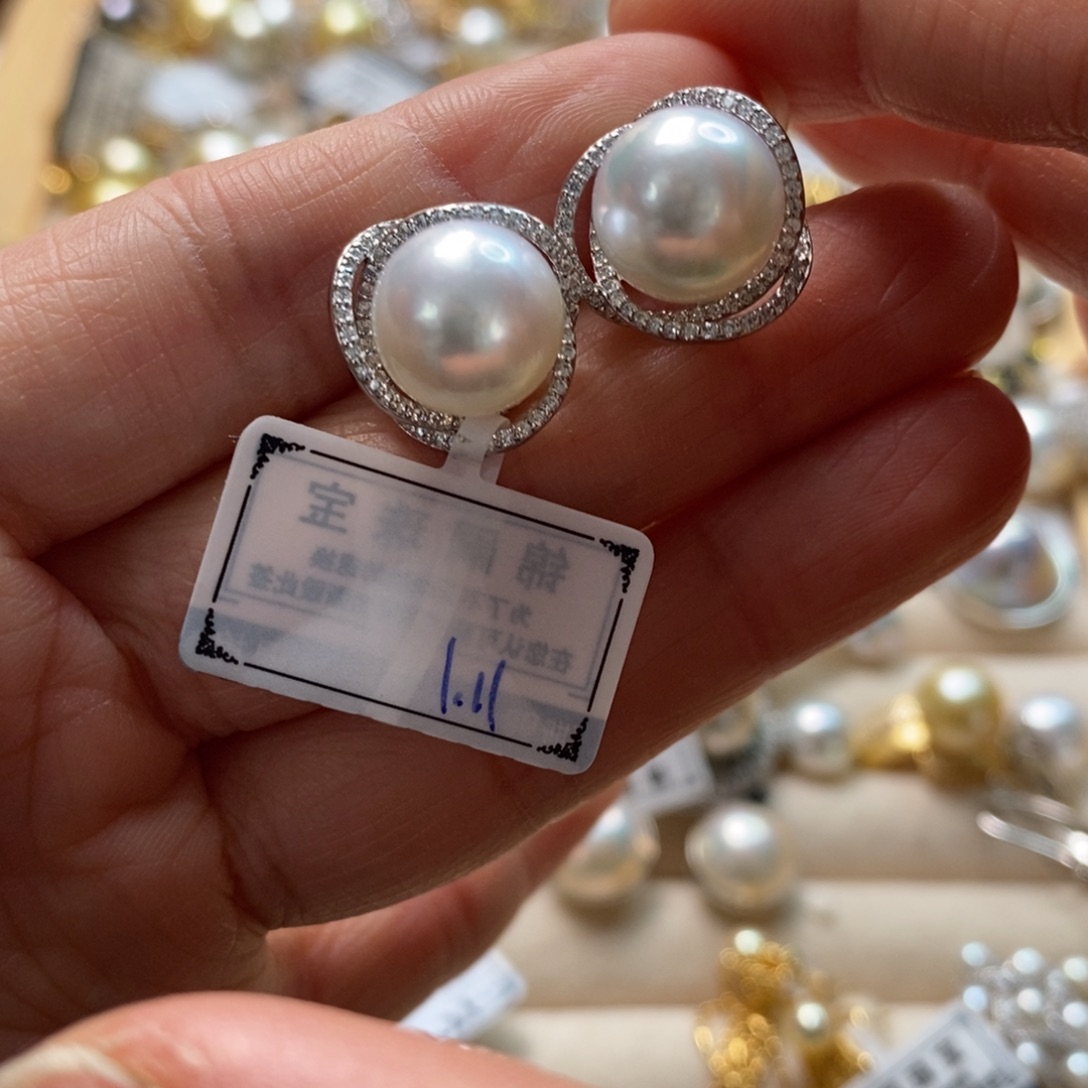 银S925镶嵌海水珍珠耳饰