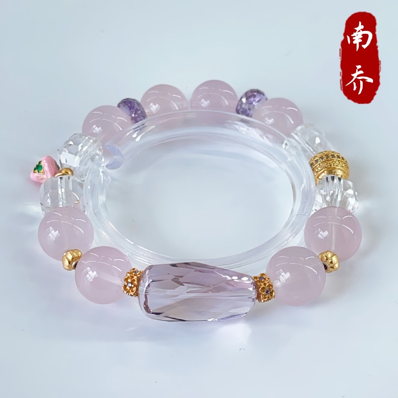 天然马粉粉水晶手串