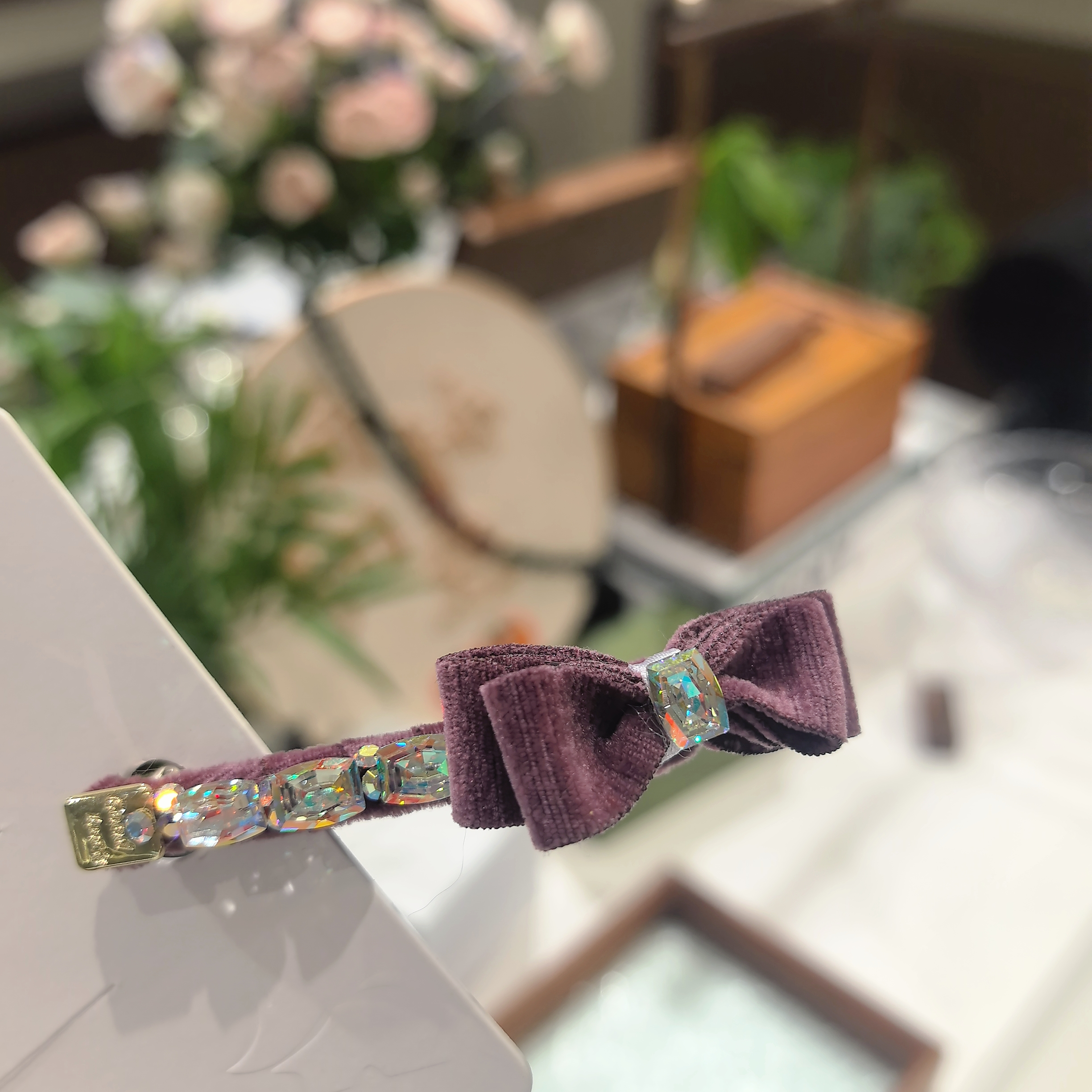 精致满钻紫色丝绒蝴蝶结六公分扣夹5229