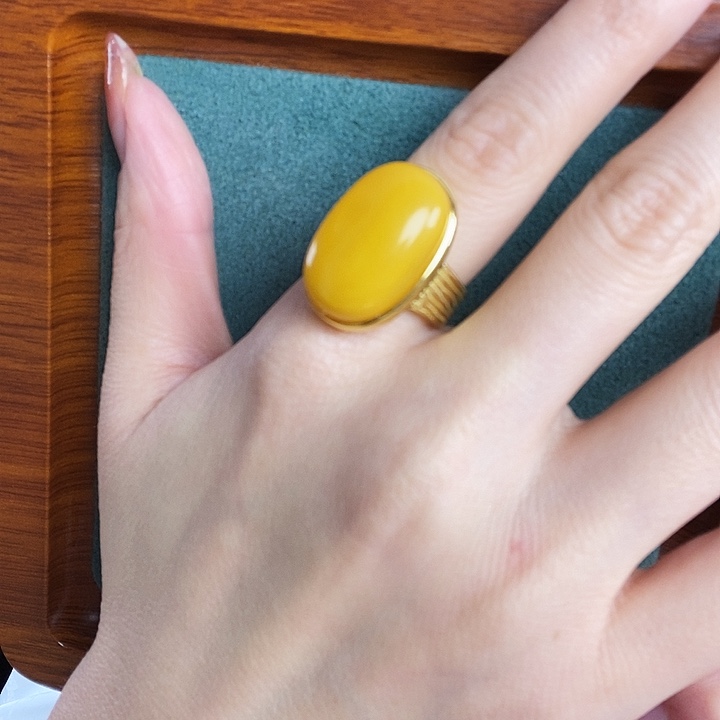 蜜蜡银S925镶嵌戒指戒指