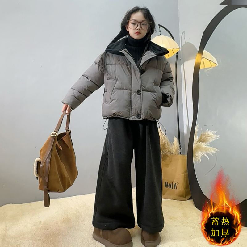【毛妈潮牌】女童冬季毛线领加厚棉衣2025新款中大童韩版时髦棉服潮