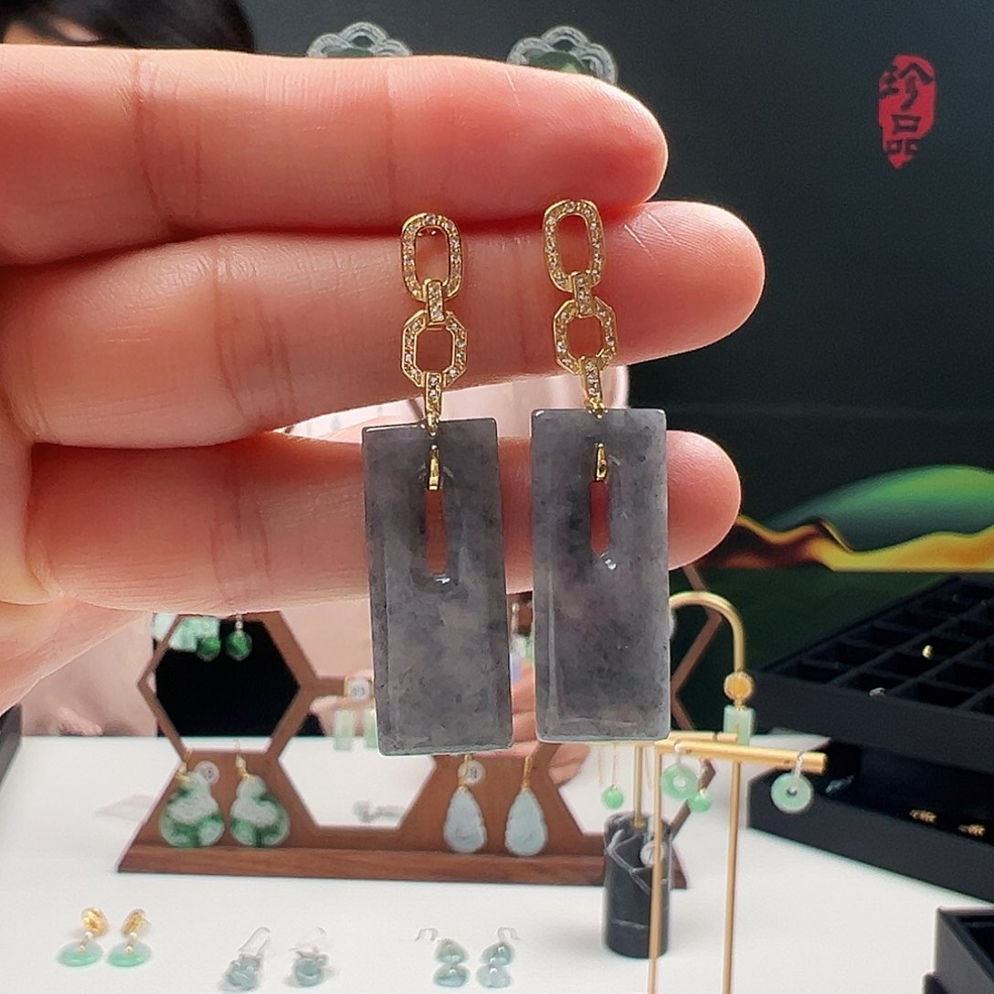 银S925镶嵌翡翠耳饰