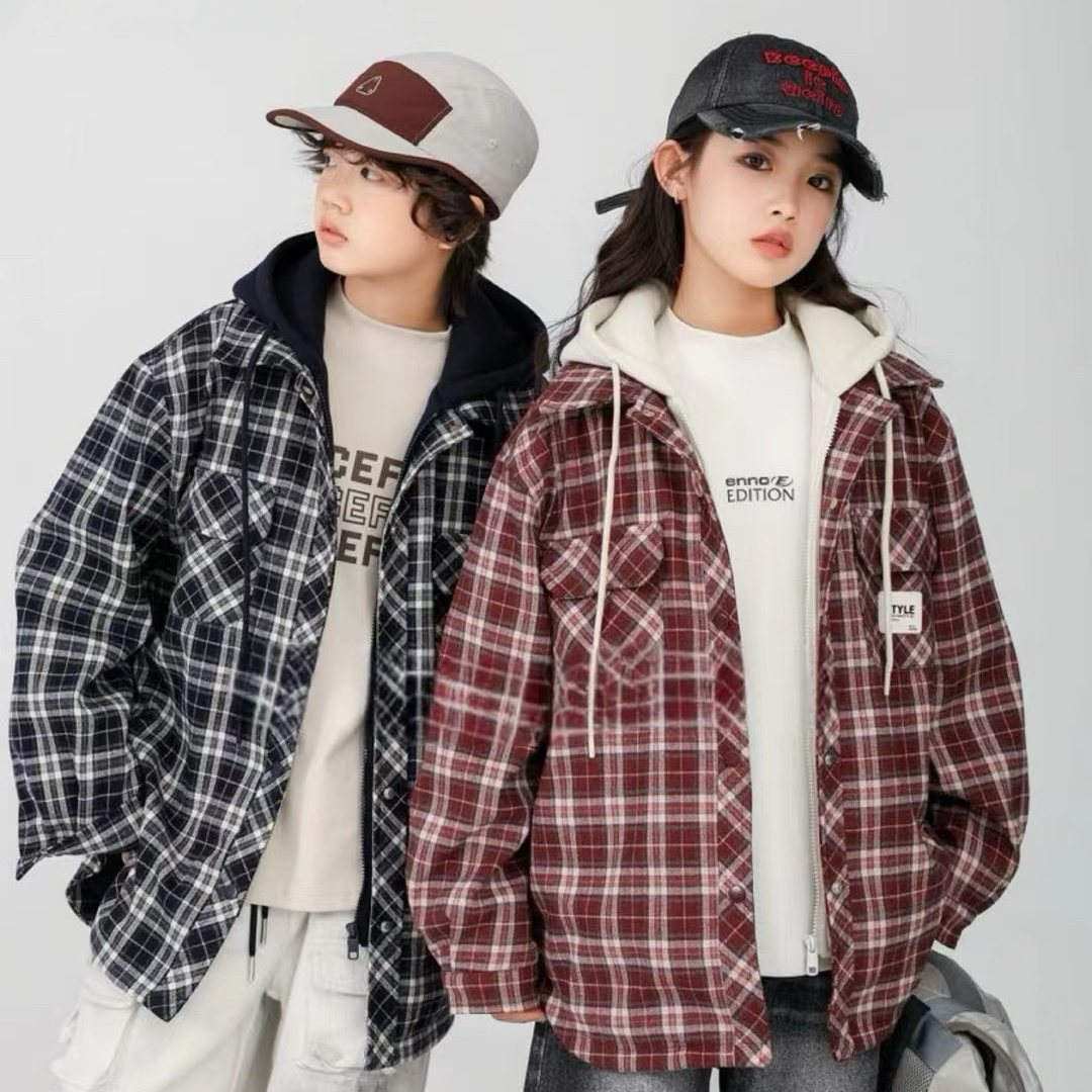 中大童女童外套2025冬季新款洋气加厚保暖格子夹棉外套88057