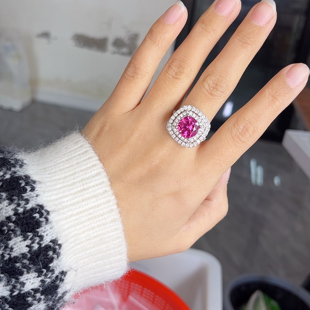 戒指彩色蓝宝石银S925镶嵌