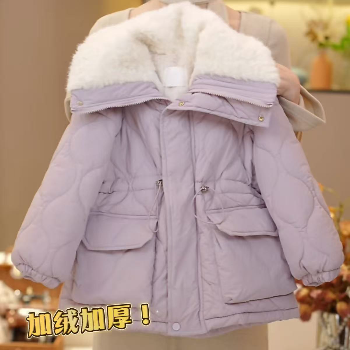 女童2025冬季新款韩版保暖纯色中长款百搭加热加厚外套6006