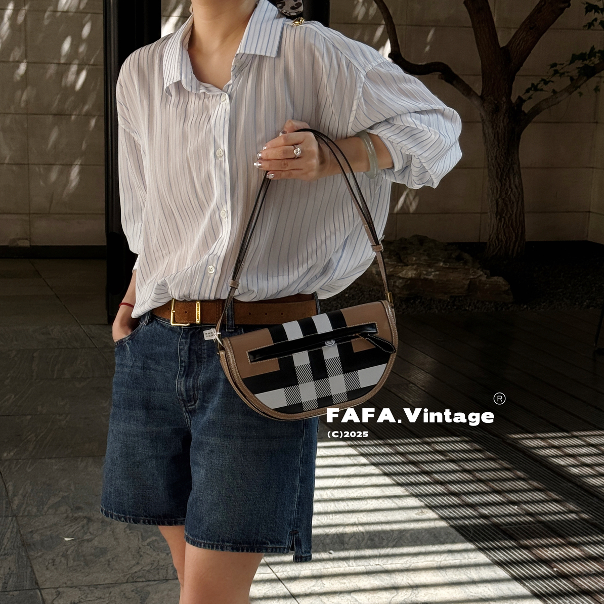 99新 BURBERRY/博柏利 發發中古·经典格纹月亮单肩斜挎包