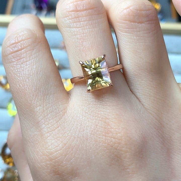 黄晶戒指银S925镶嵌雨*天然黄水晶