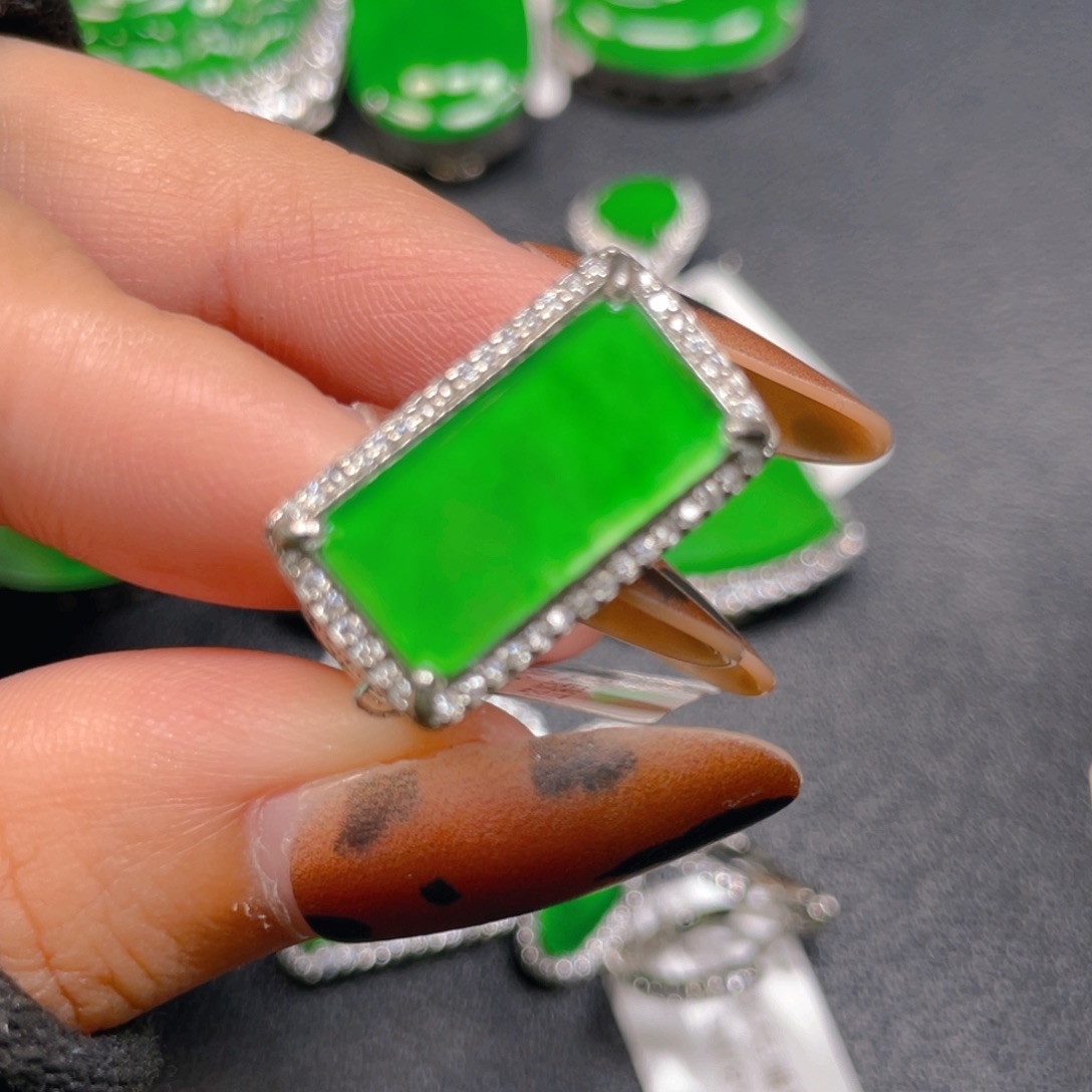 翡翠银S925镶嵌戒圈戒指