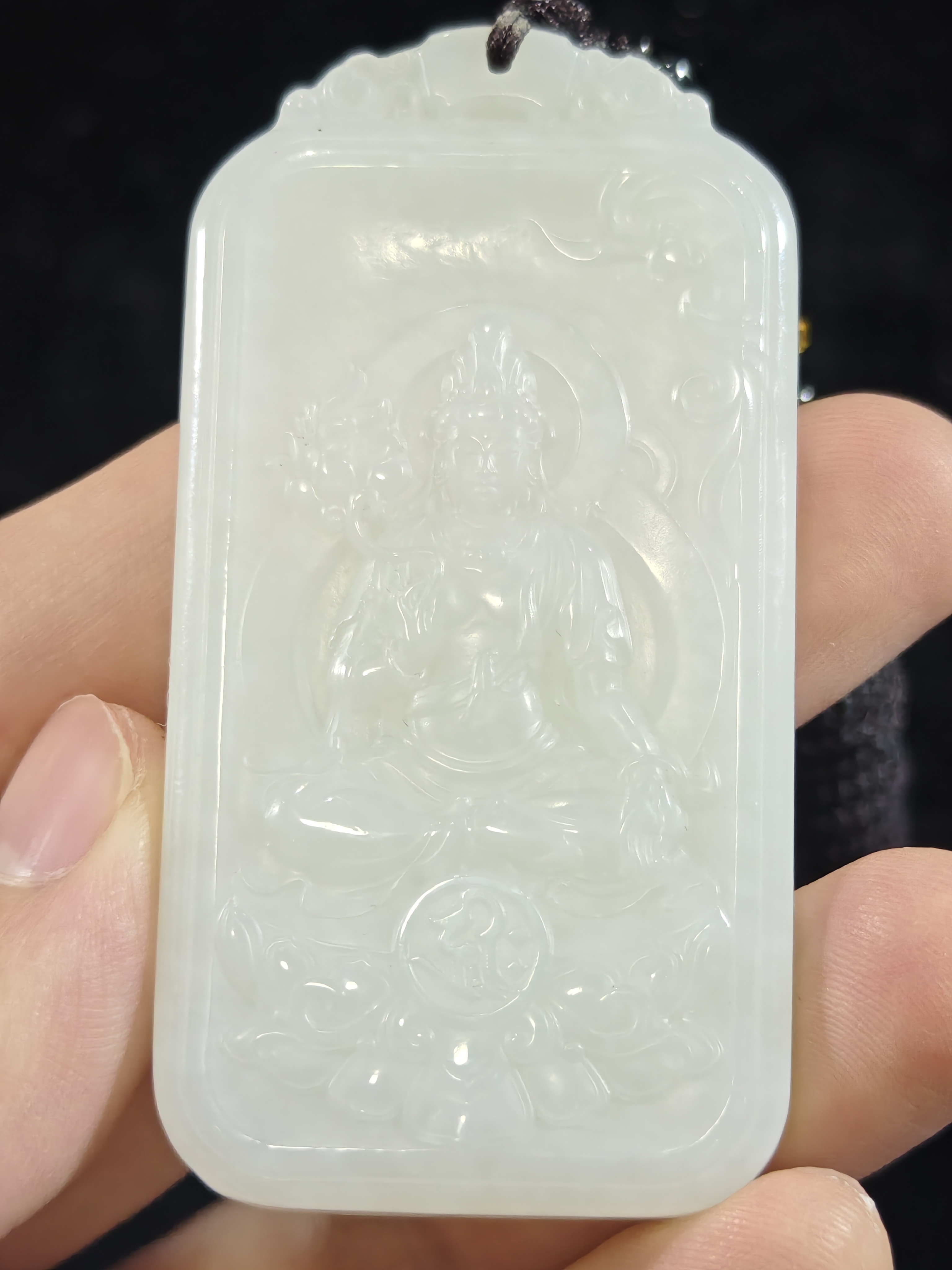 天然和田玉观音玉牌挂件配饰59克68*35*8mm