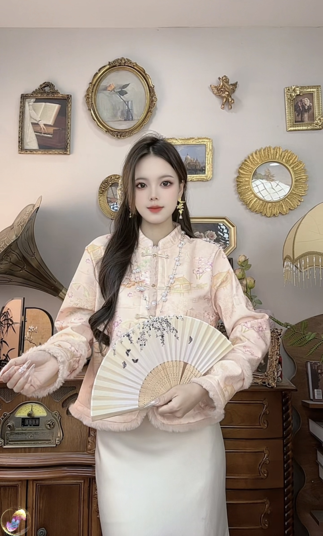 【795】新中式温柔风时尚气质女秋冬季复古国风甜美提花盘扣外套