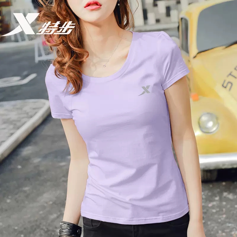 特步短袖T恤女白色圆领半袖2025夏季新款冰丝健身瑜伽运动服女装