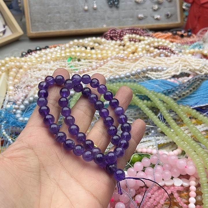 玛瑙/玉髓珠宝半成品未镶嵌一条8mm紫晶