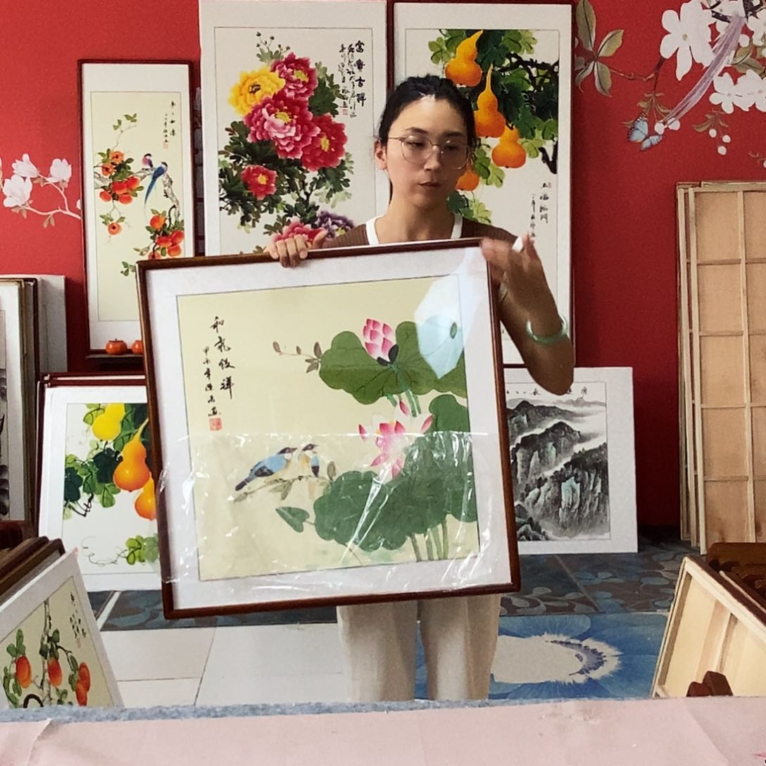 国画手写手绘带框包邮62✖️62国画作品