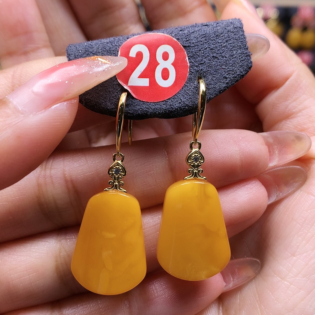 蜜蜡耳饰银S925镶嵌耳坠