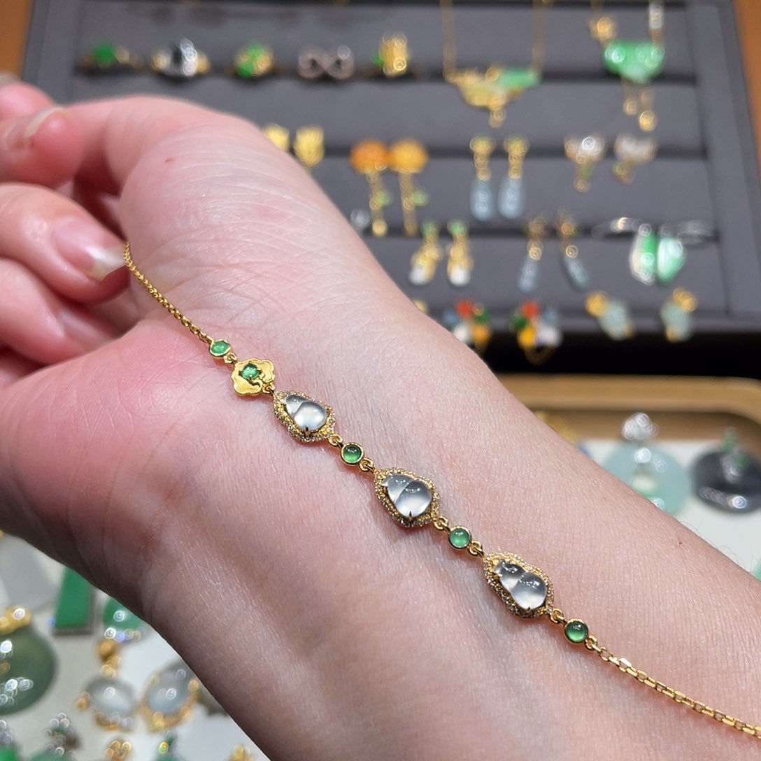 翡翠手链18K金镶嵌玻璃底葫芦