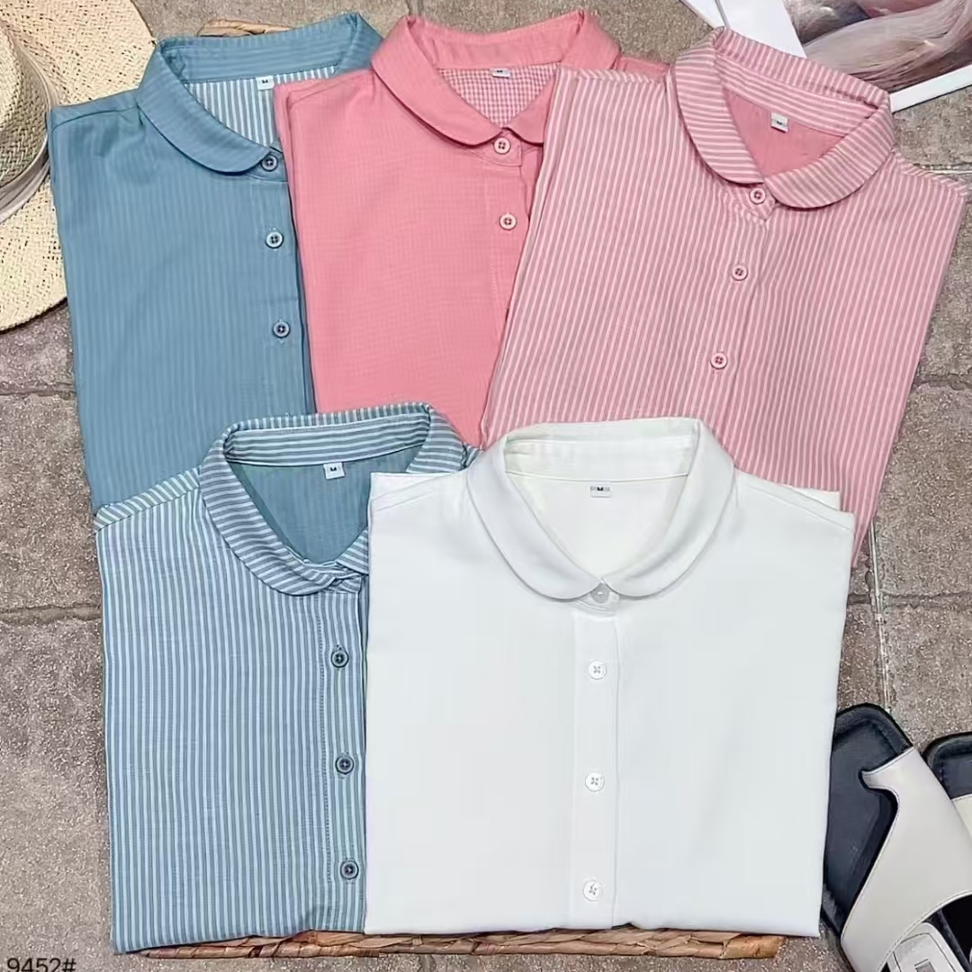 夏季新款圆领衬衫女士娃娃领时尚百搭衬衣