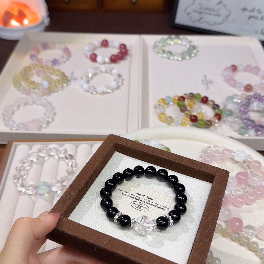 吃***´手链未镶嵌水晶黑曜石白阿赛