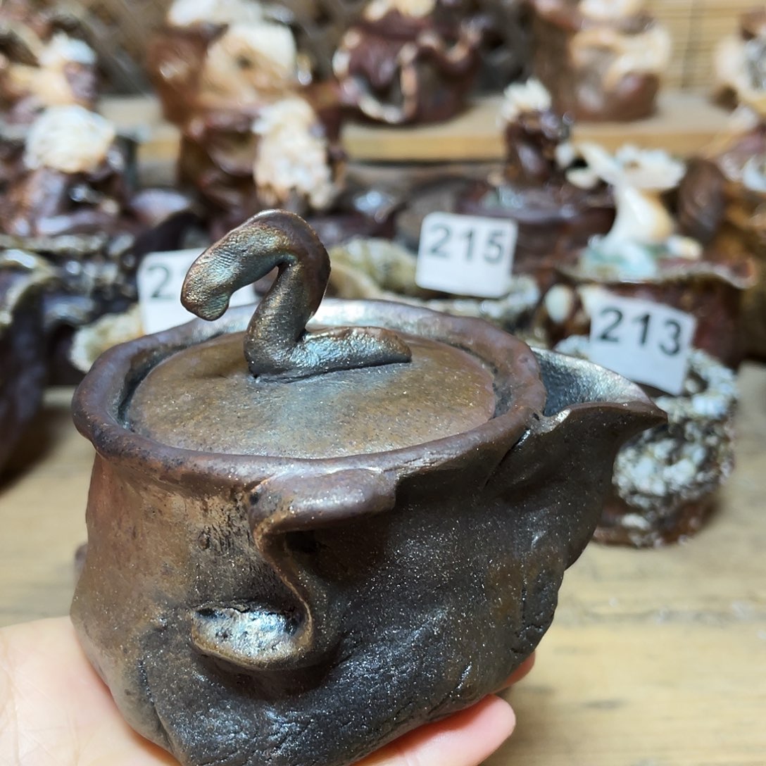 杯柴烧粗陶手捏宝瓶