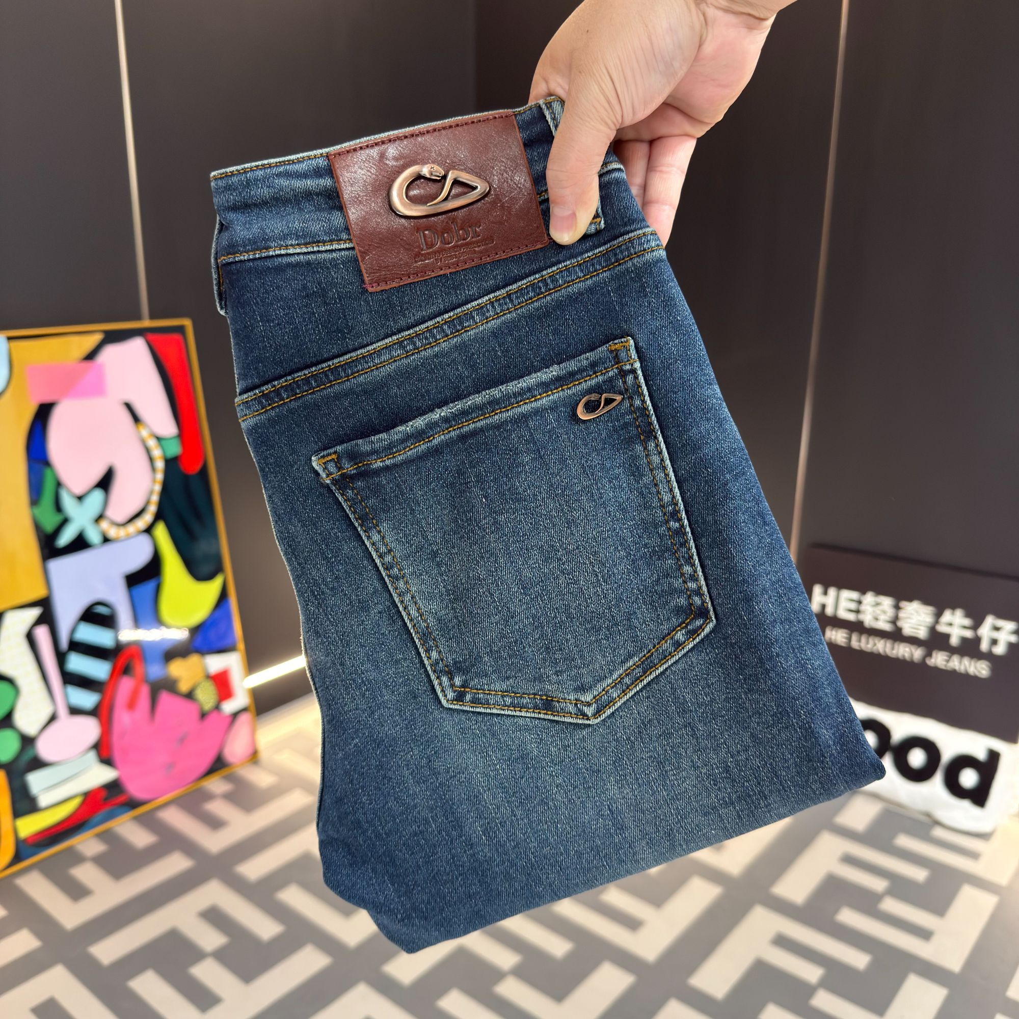 【HE轻奢】新款男士秋冬牛仔裤蓝色直筒修身弹力时尚休闲百搭水洗