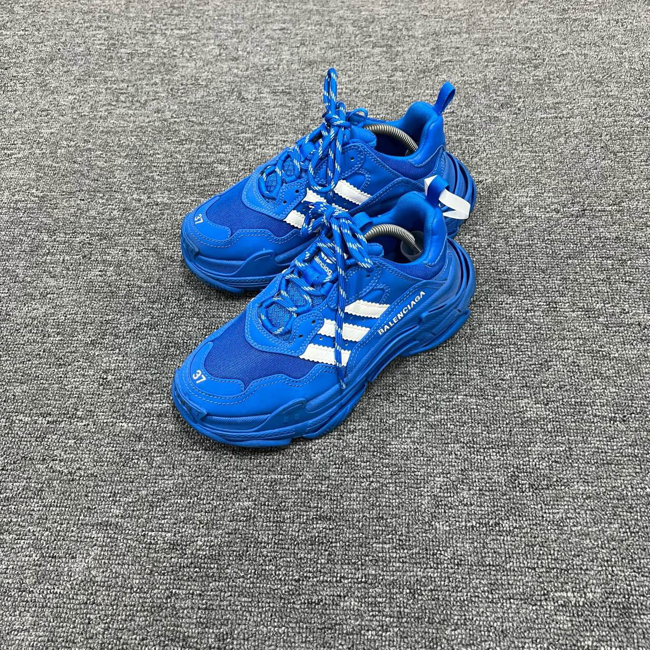 95新 Balenciaga/巴黎世家 Adidas Triple S 蓝色老爹鞋 37码/无