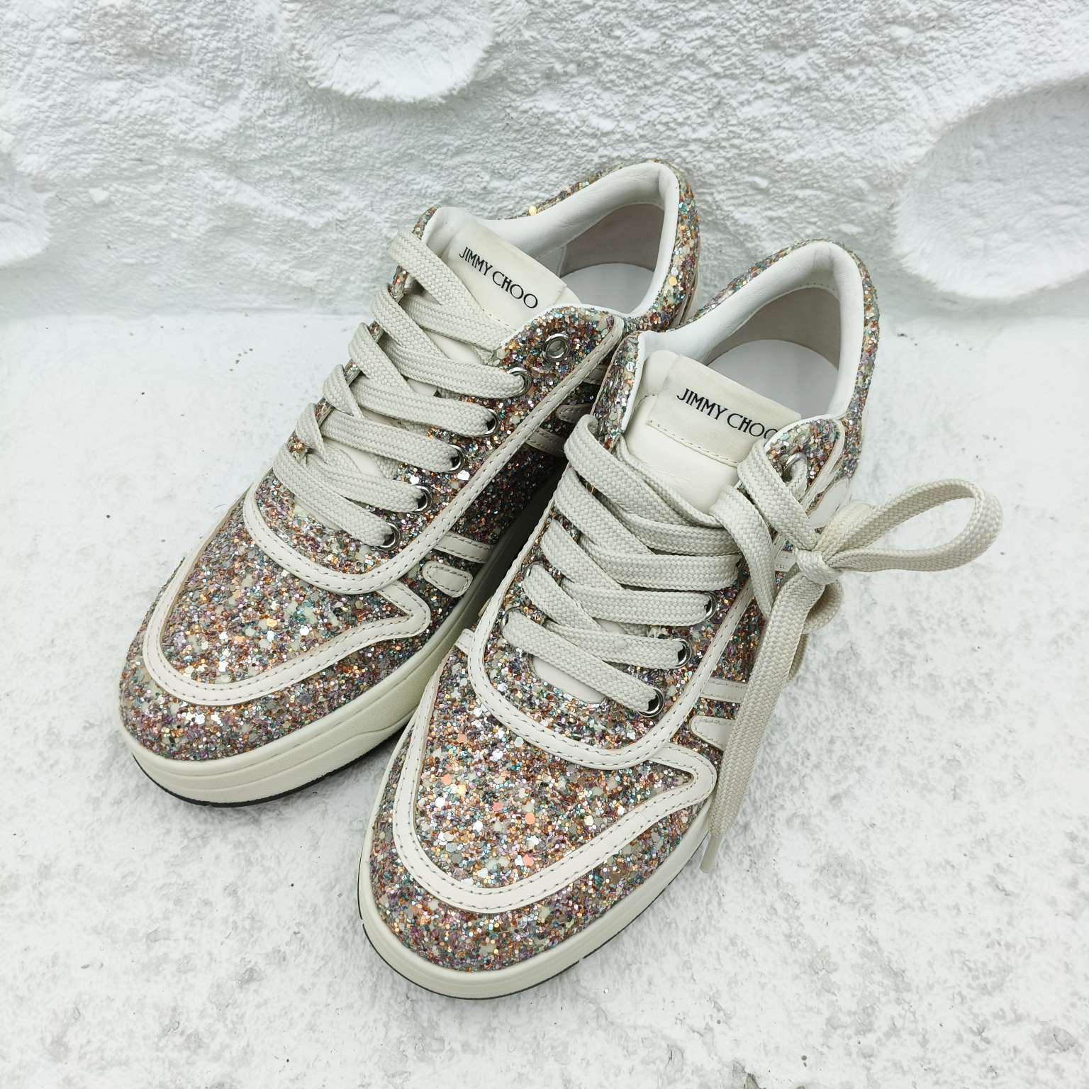 99新 JIMMY CHOO/吉米周 35码/彩色亮片板鞋/A2252