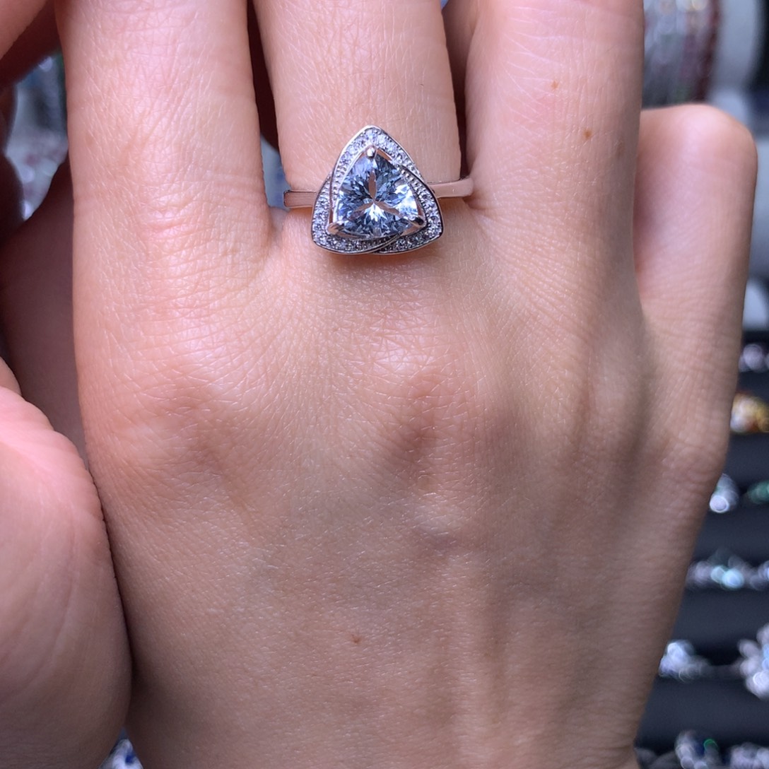 海蓝宝石戒圈银S925镶嵌戒指