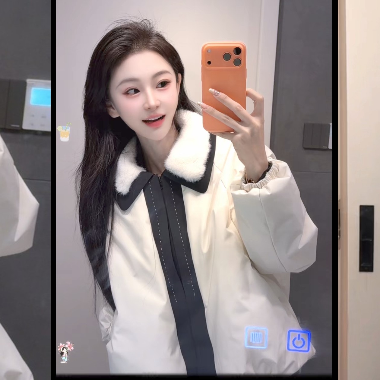 《曼斯克》26蓉蓉家冬款流行撞色短款新国标90白鹅绒拼接毛领羽绒服