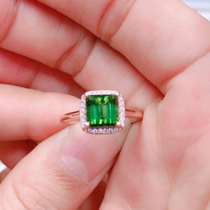 碧玺戒指银S925镶嵌7✖️7