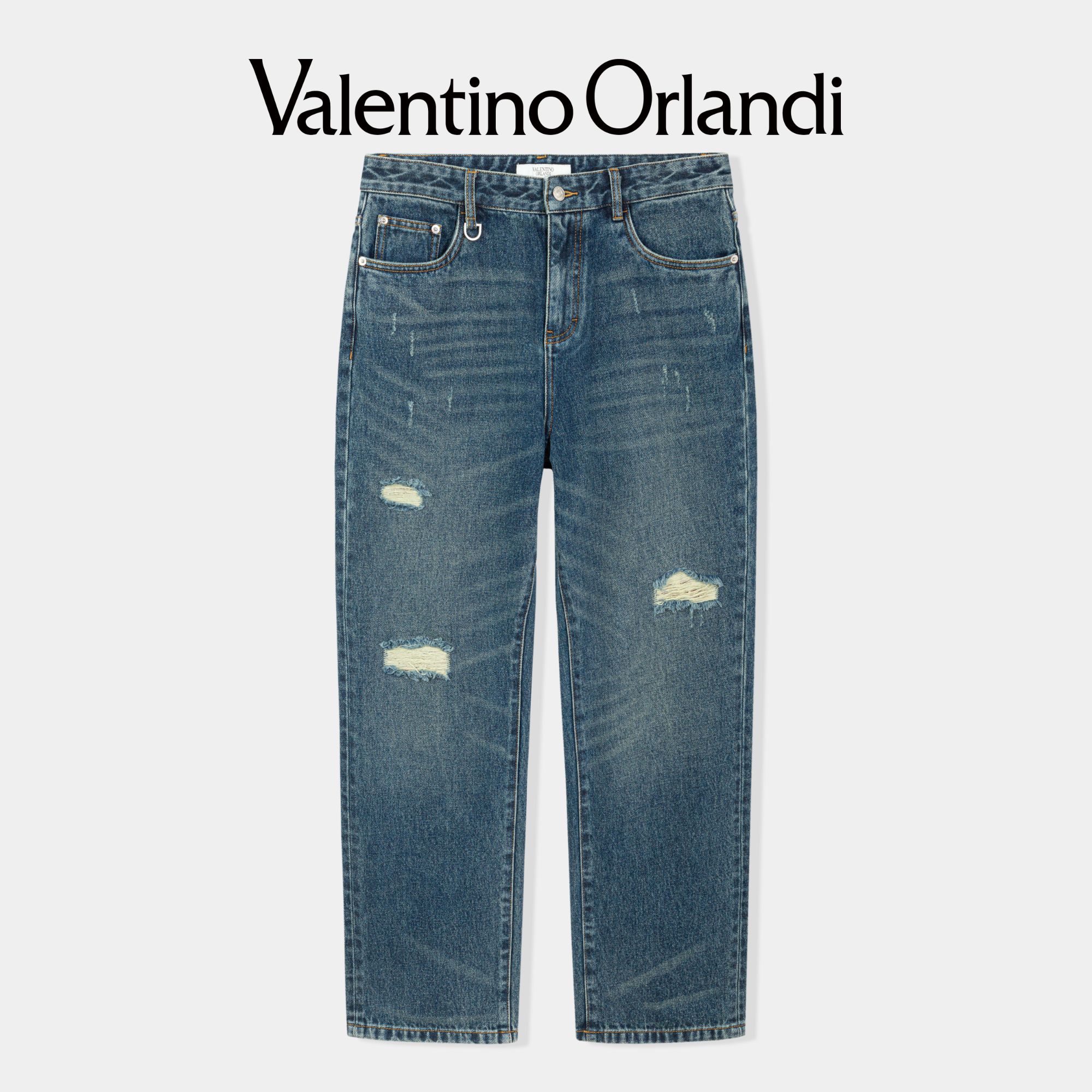 男士秋C版时尚百搭复古破洞水洗直筒修身牛仔裤裤子1VK255158