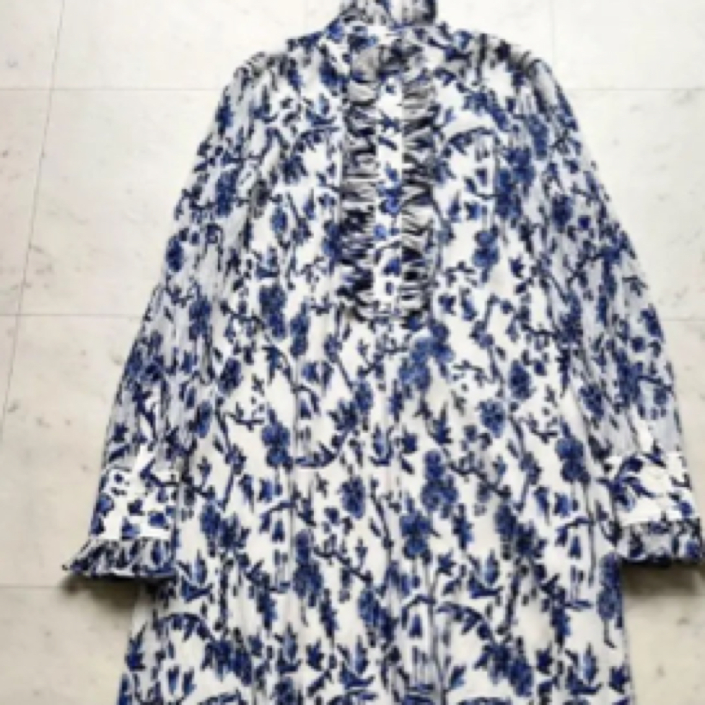 99新 TORY BURCH/汤丽柏琦 花卉图案荷叶边连衣裙/2码/C01015