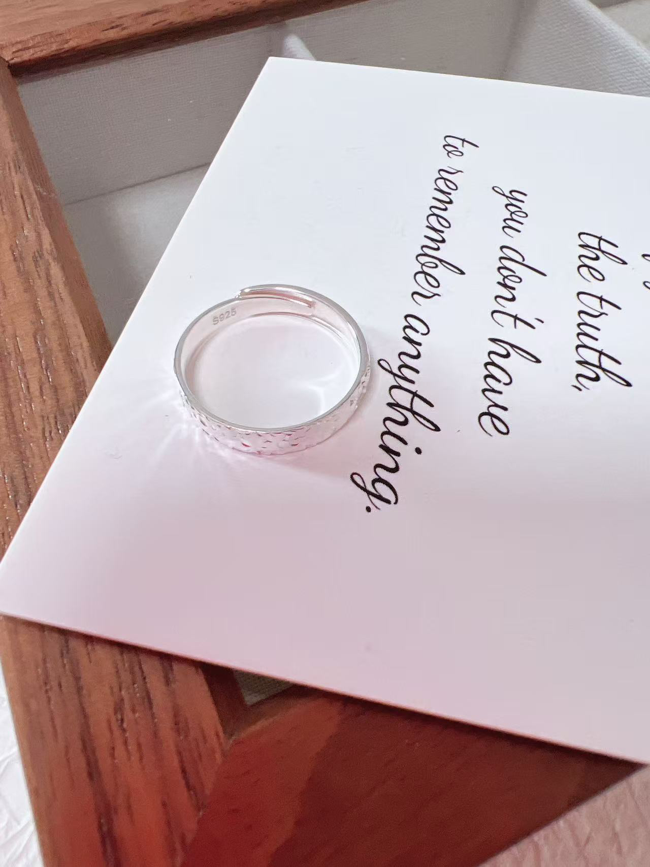 925银戒指 精工厂碎冰冰设计宽版开口调节银戒指