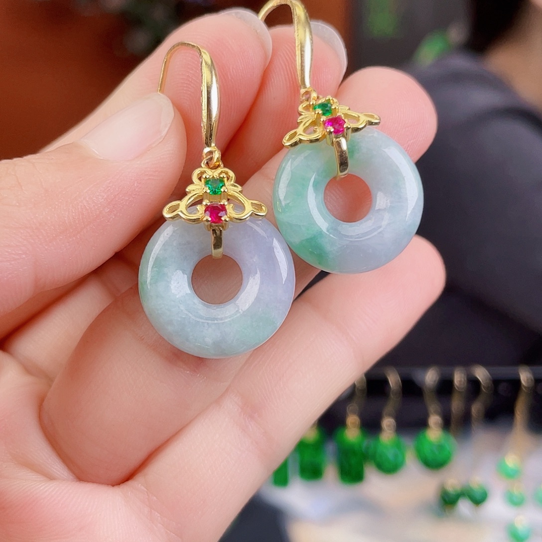 翡翠银S925镶嵌耳饰