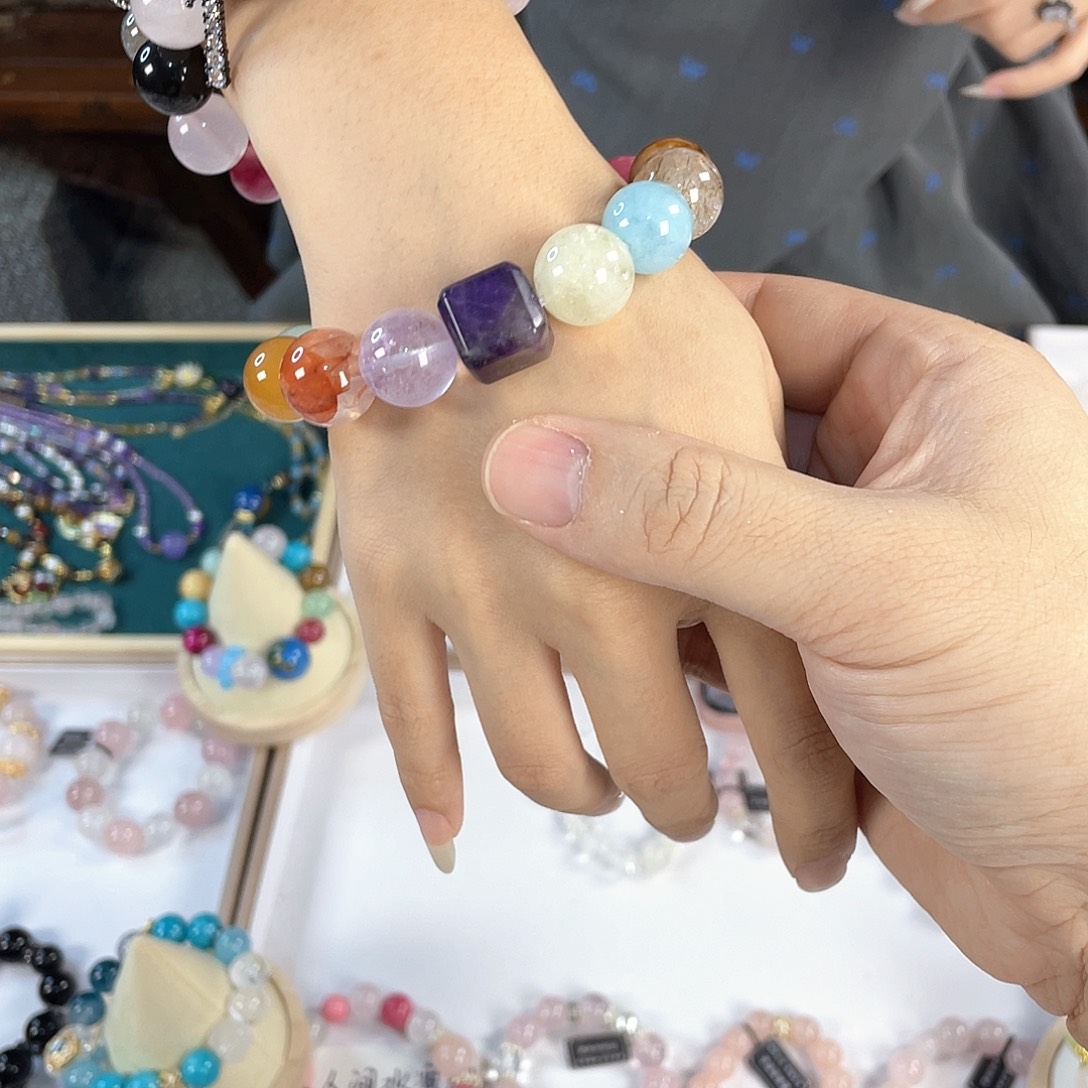 水晶手链银S925镀金镶嵌