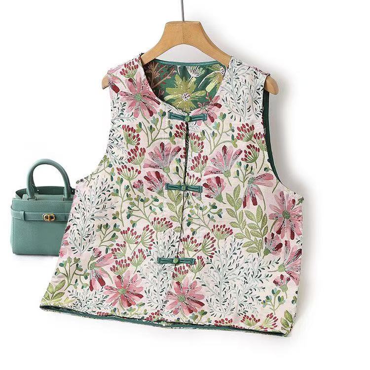 013-3远山黛新中式织锦提花显瘦洋气坎肩马甲