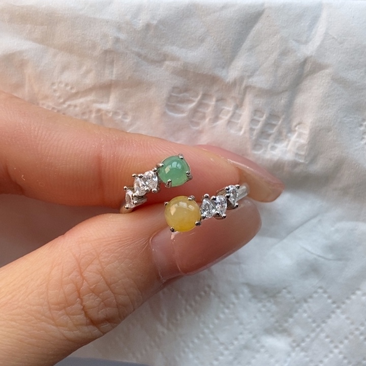 一***福翡翠银S925镶嵌戒指蛋面