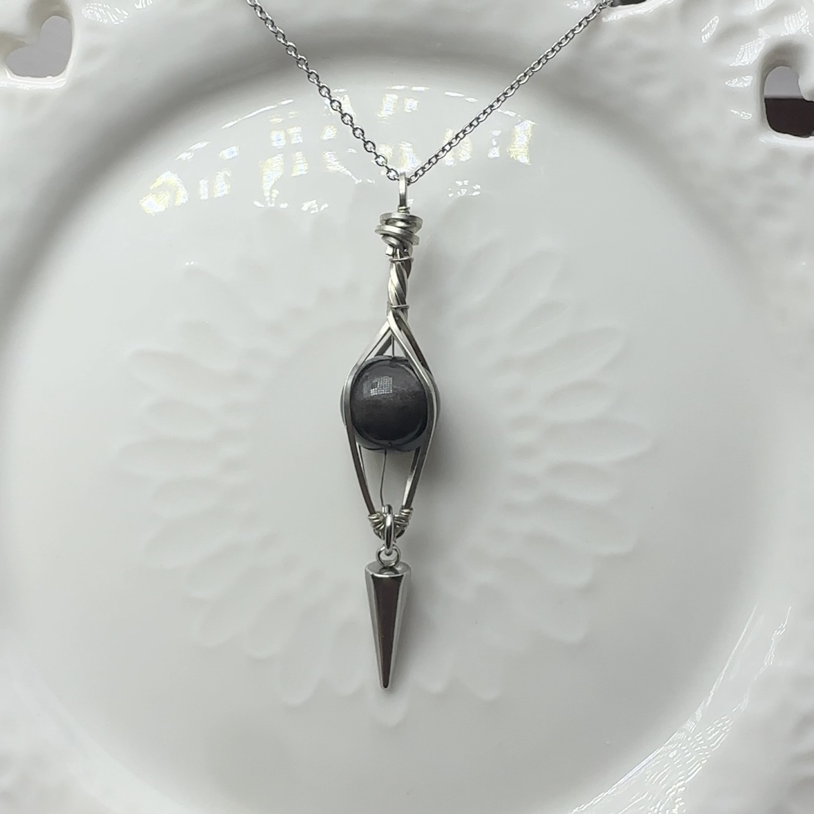 钛钢项链 手工制作黑色圆珠灵摆气质时尚简约小众个性百搭素款