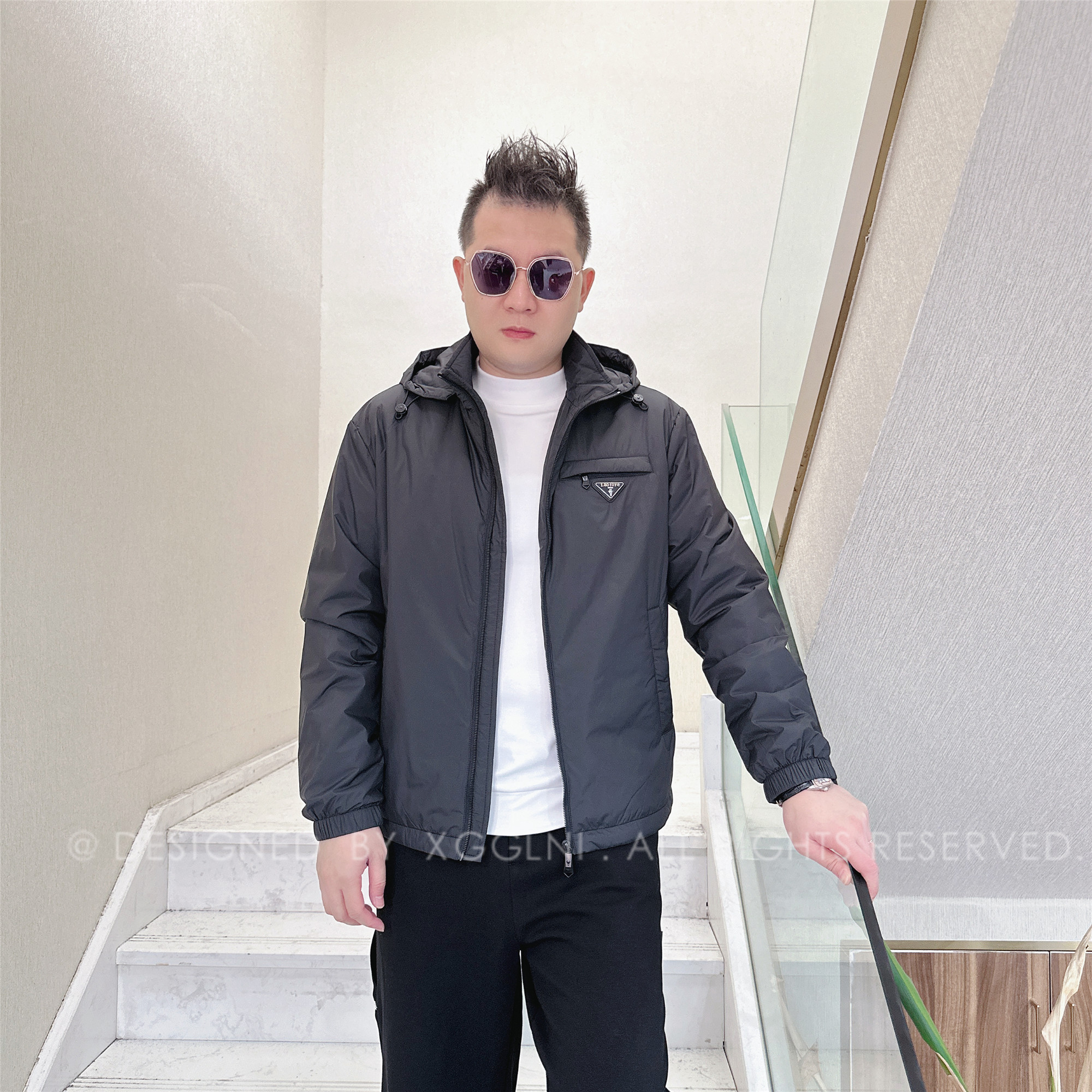 秋冬款LAOFOYE可拆帽三角徽章轻奢高端男士休闲外套男装夹克外衣