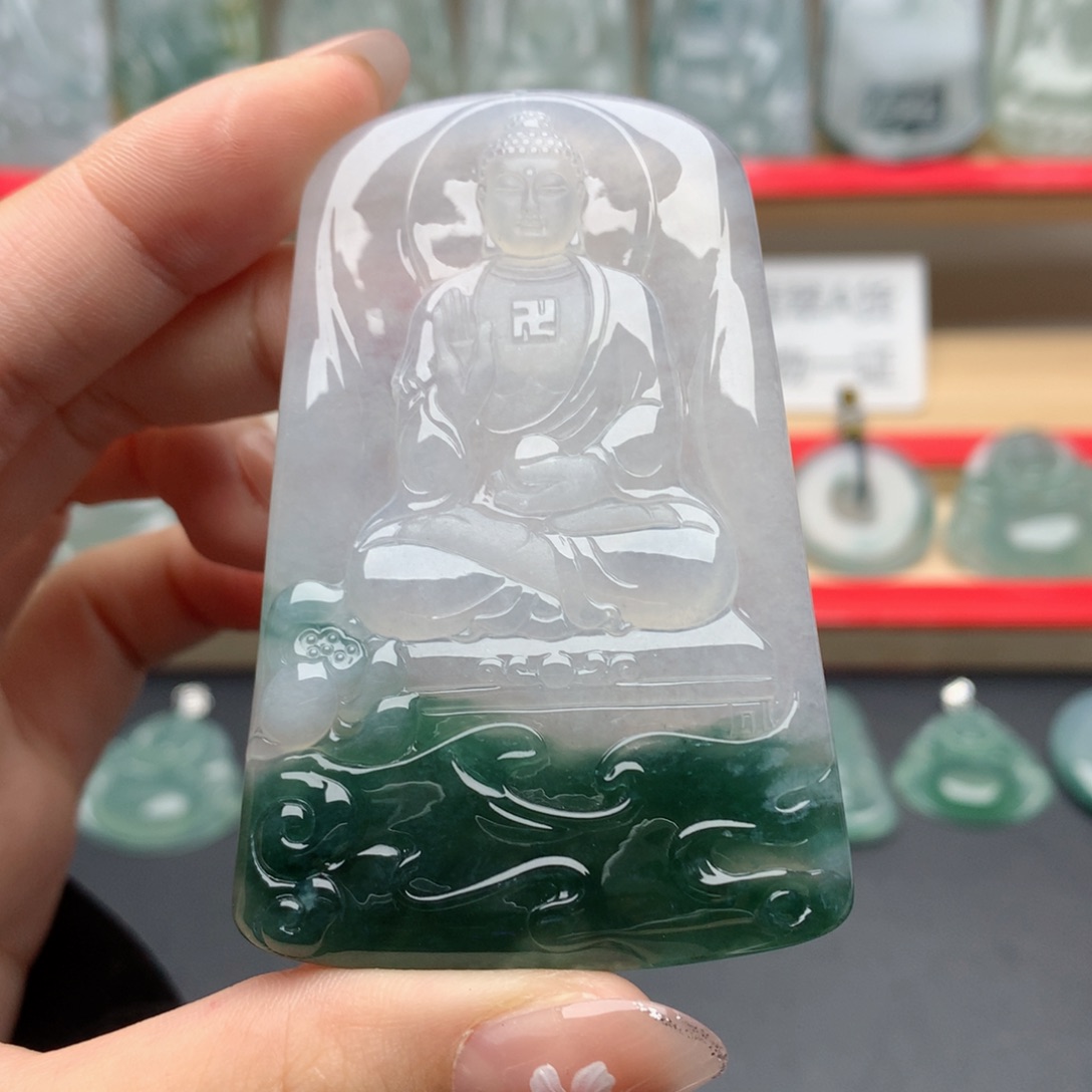 嘉***材翡翠未镶嵌颈饰阿弥陀佛