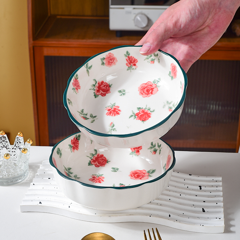 【粉花2只装】繁花漫2025新款网红面碗沙拉陶瓷甜品碗高颜值釉下彩