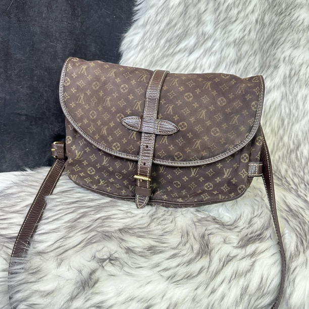 95新 LouisVuitton/路易威登 原皮棕色双子星丹宁老花斜挎包